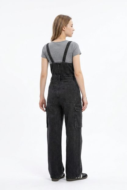 Women's Vintage Wash Black Denim Overalls