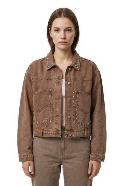 Women's Studded Cropped Denim Jacket