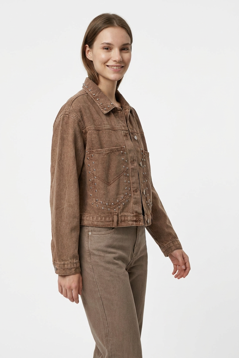 Women's Studded Cropped Denim Jacket