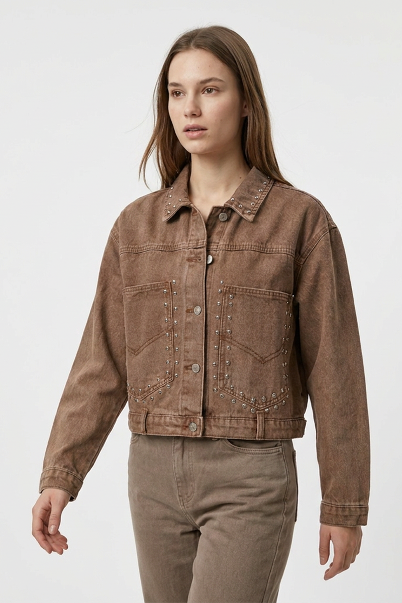 Women's Studded Cropped Denim Jacket