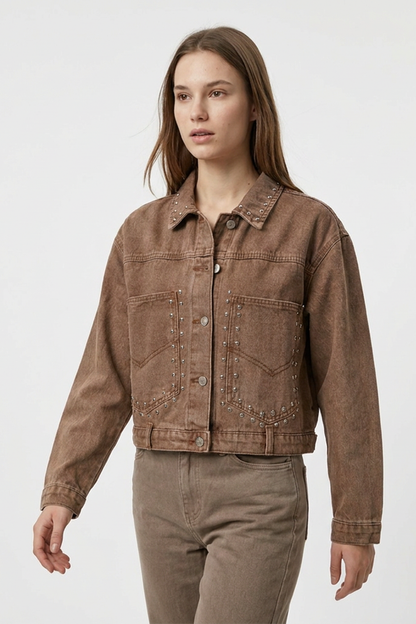 Women's Studded Cropped Denim Jacket