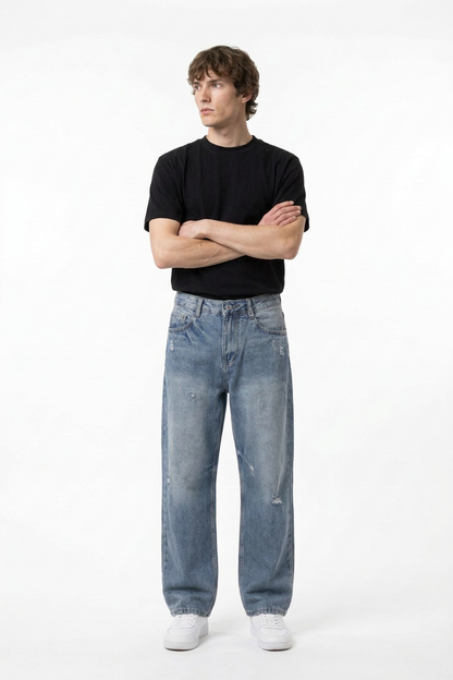 Men's Vintage Wash Loose Straight-Leg Jeans