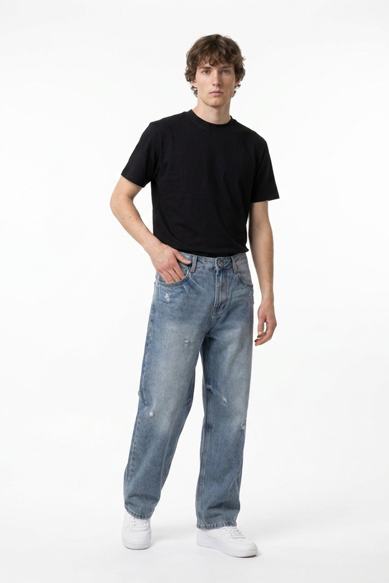 Men's Vintage Wash Loose Straight-Leg Jeans
