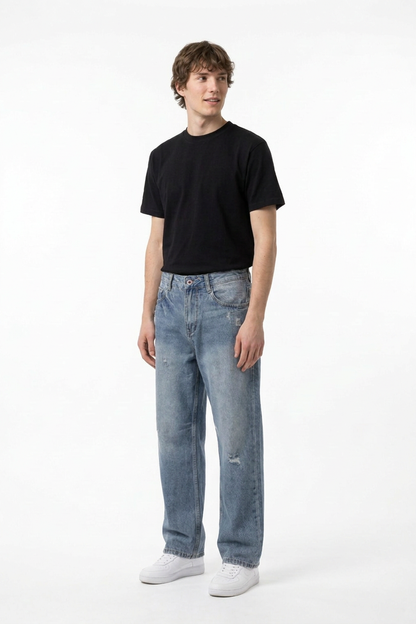 Men's Vintage Wash Loose Straight-Leg Jeans