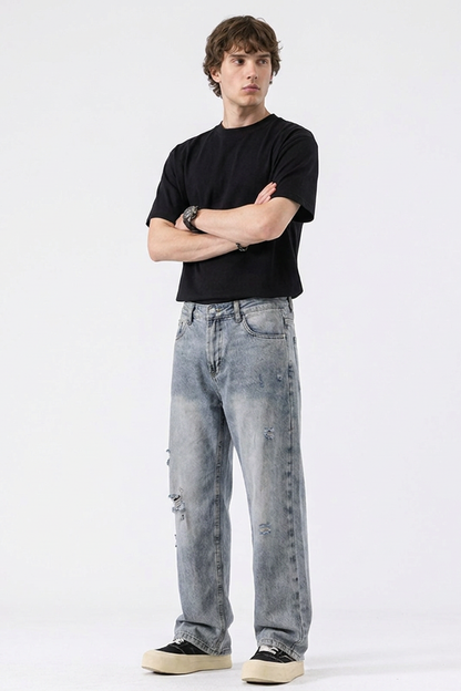 Men's Distressed Ripped Straight-Leg Jeans