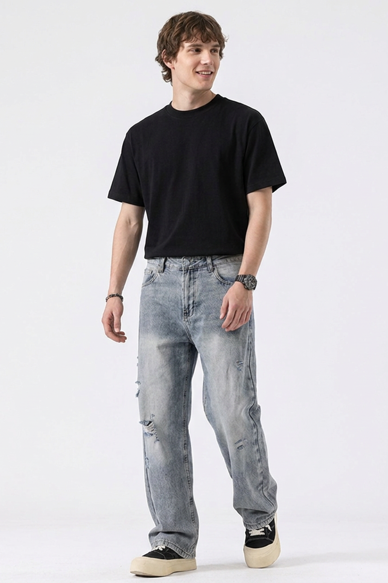 Men's Distressed Ripped Straight-Leg Jeans