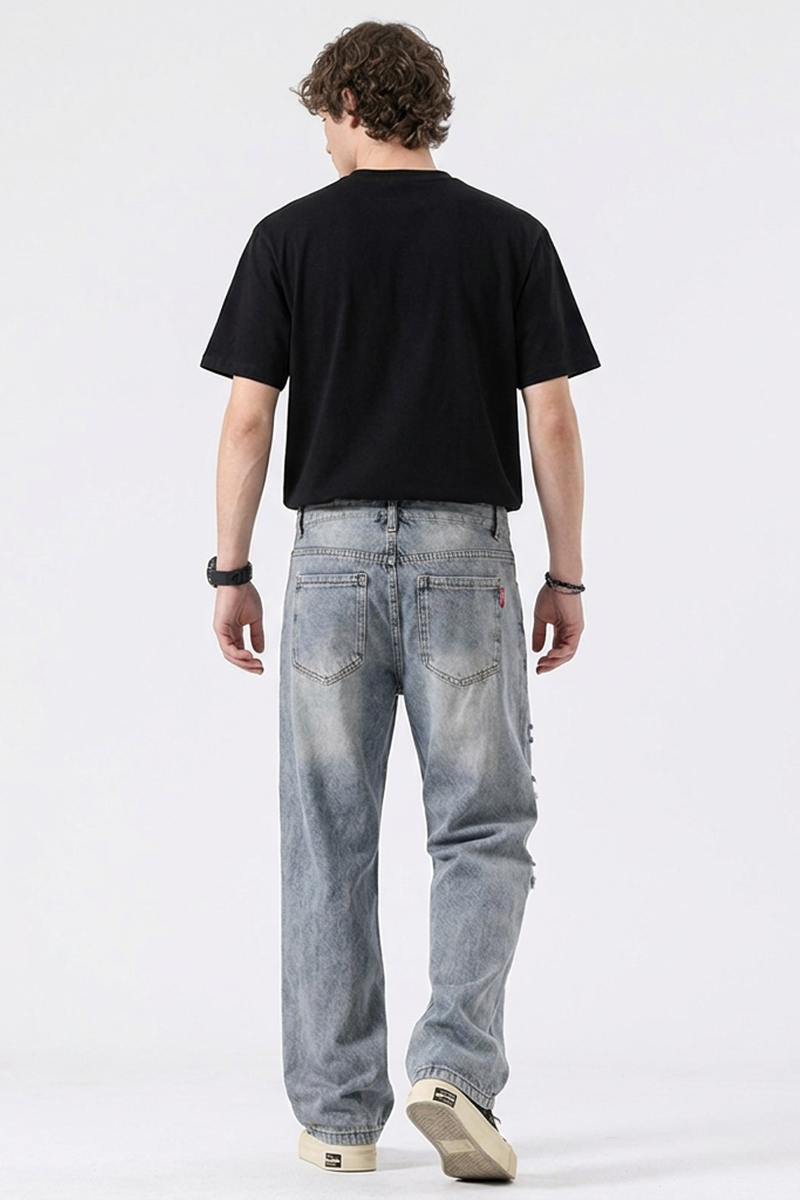 Men's Distressed Ripped Straight-Leg Jeans