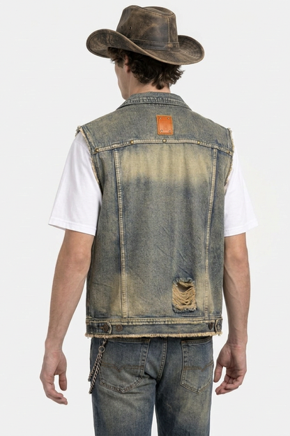 Men's Vintage Distressed Sleeveless Denim Vest