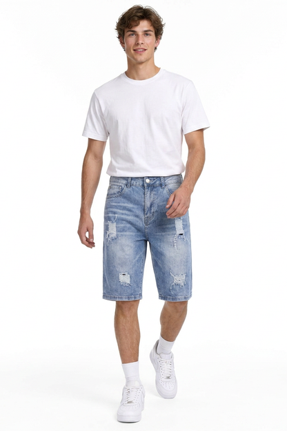 Men's Vintage Wash Ripped Denim Shorts