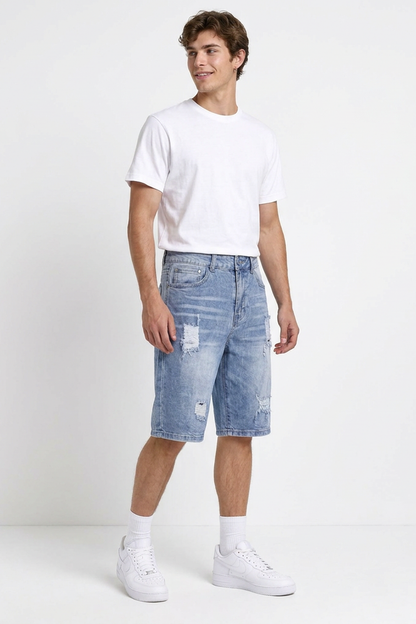 Men's Vintage Wash Ripped Denim Shorts