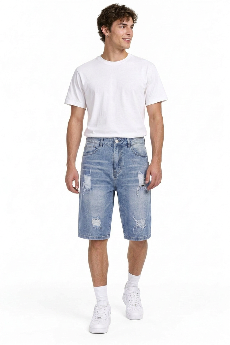 Men's Vintage Wash Ripped Denim Shorts