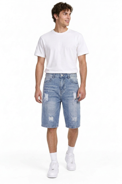 Men's Vintage Wash Ripped Denim Shorts
