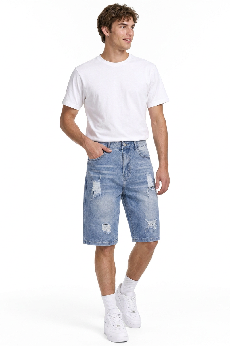 Men's Vintage Wash Ripped Denim Shorts