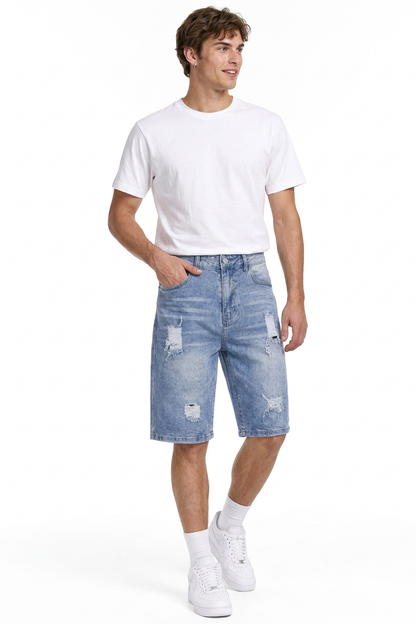 Men's Vintage Wash Ripped Denim Shorts