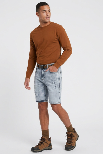 Men's Light Blue Ripped Wash Denim Shorts