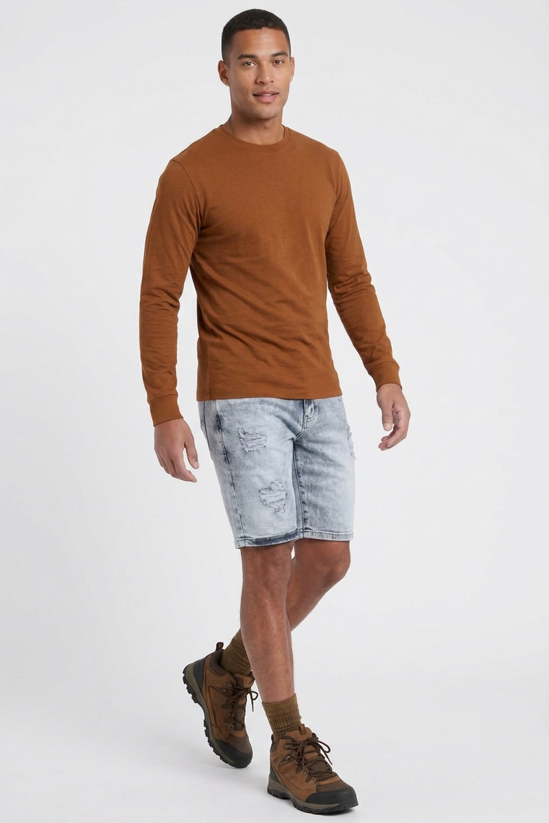 Men's Light Blue Ripped Wash Denim Shorts