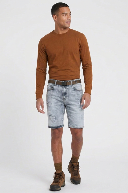 Men's Light Blue Ripped Wash Denim Shorts
