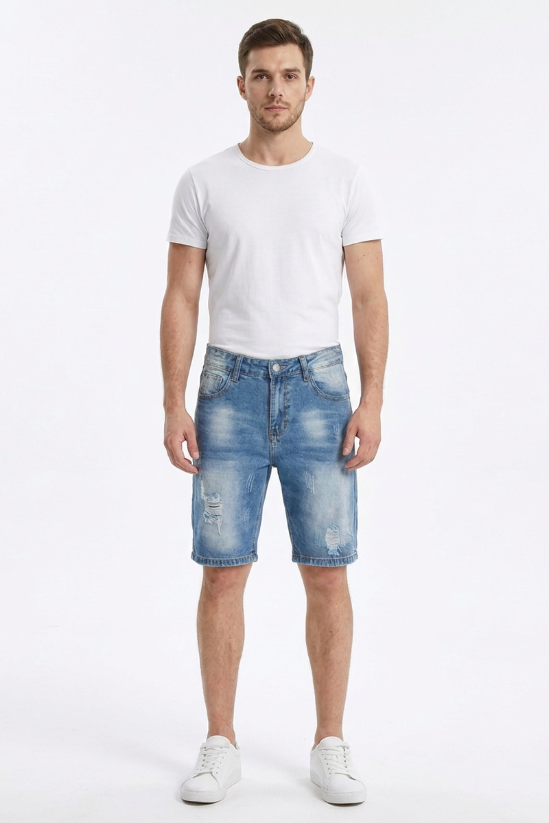 Men's Blue Ripped Denim Shorts