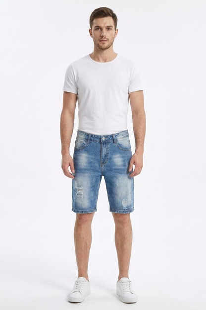 Men's Blue Ripped Denim Shorts