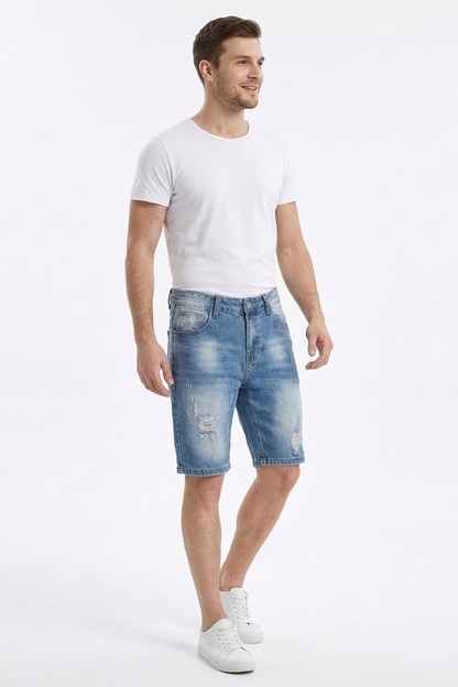 Men's Blue Ripped Denim Shorts