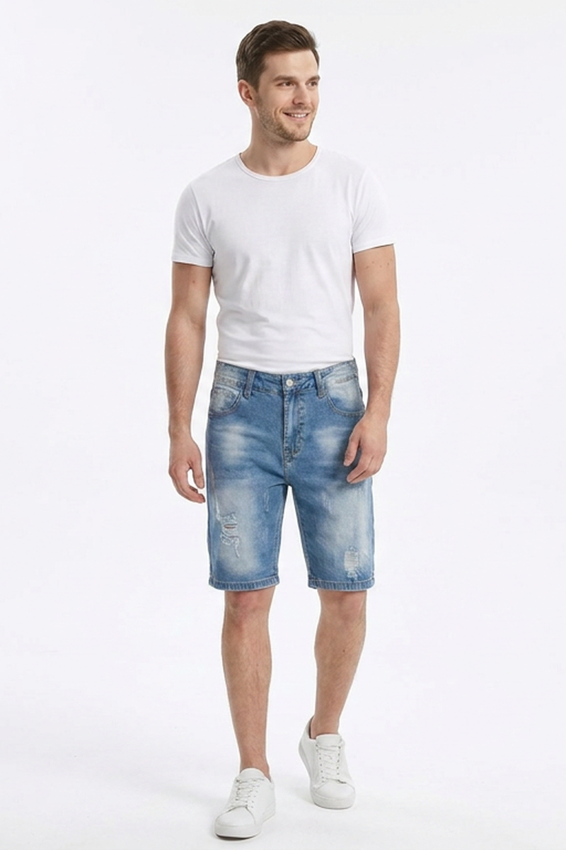Men's Blue Ripped Denim Shorts