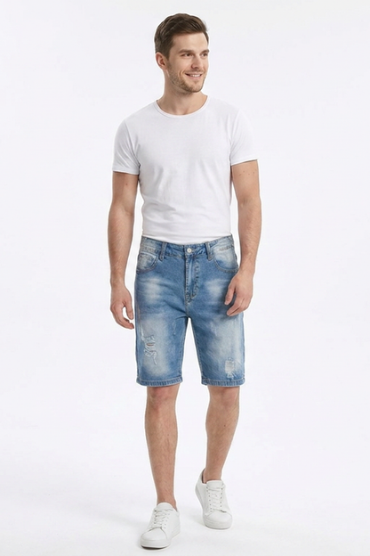 Men's Blue Ripped Denim Shorts