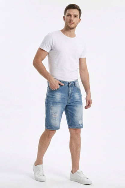 Men's Blue Ripped Denim Shorts