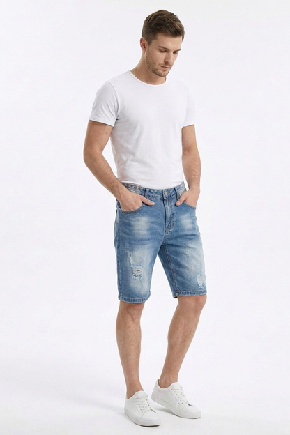 Men's Blue Ripped Denim Shorts