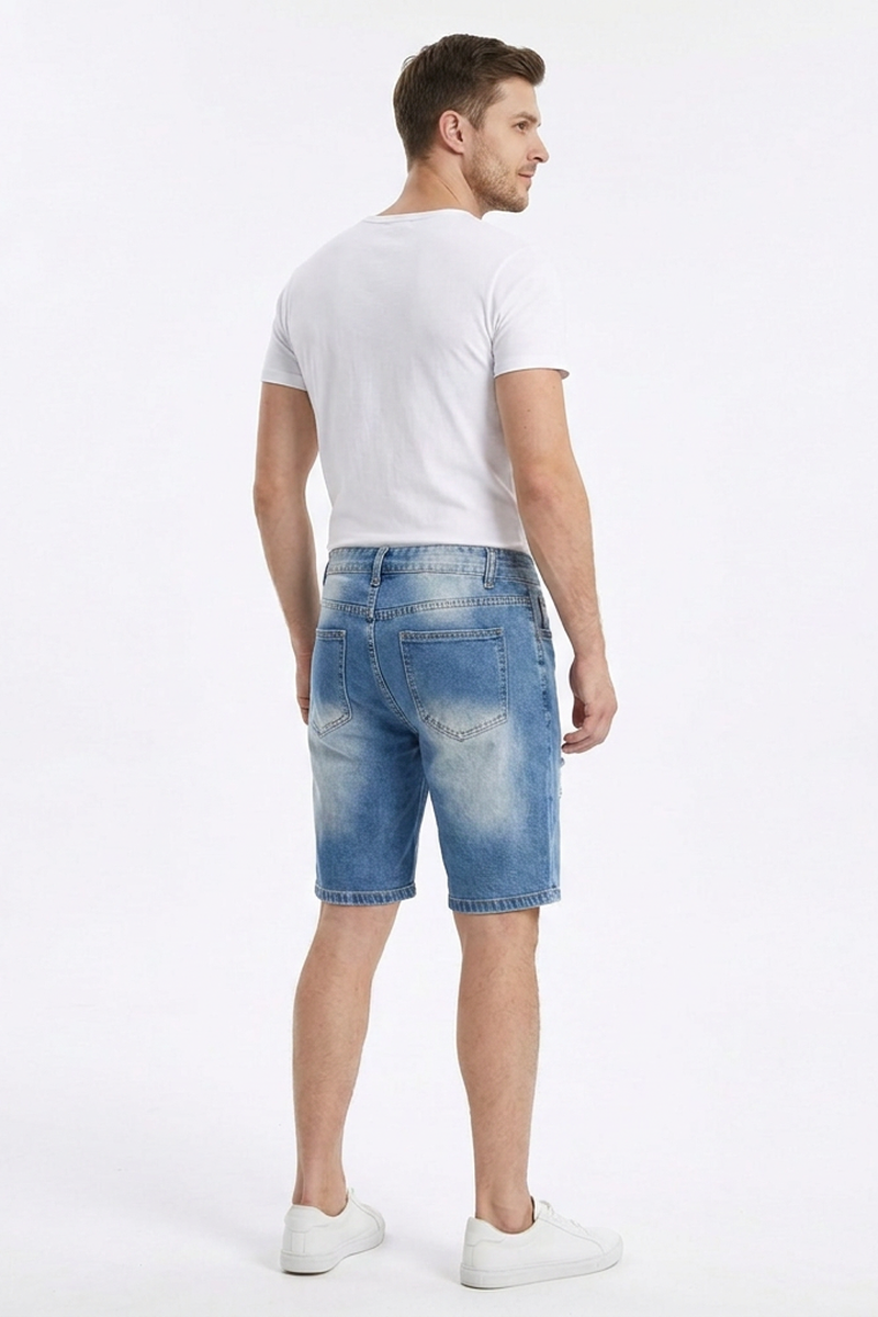 Men's Blue Ripped Denim Shorts
