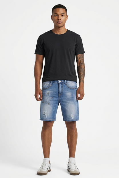 Men's Blue Distressed Ripped Denim Shorts