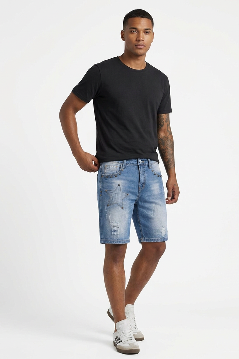 Men's Blue Distressed Ripped Denim Shorts