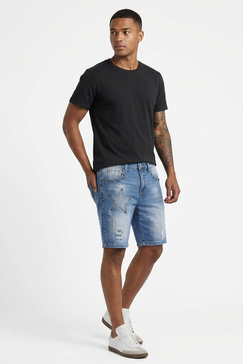 Men's Blue Distressed Ripped Denim Shorts