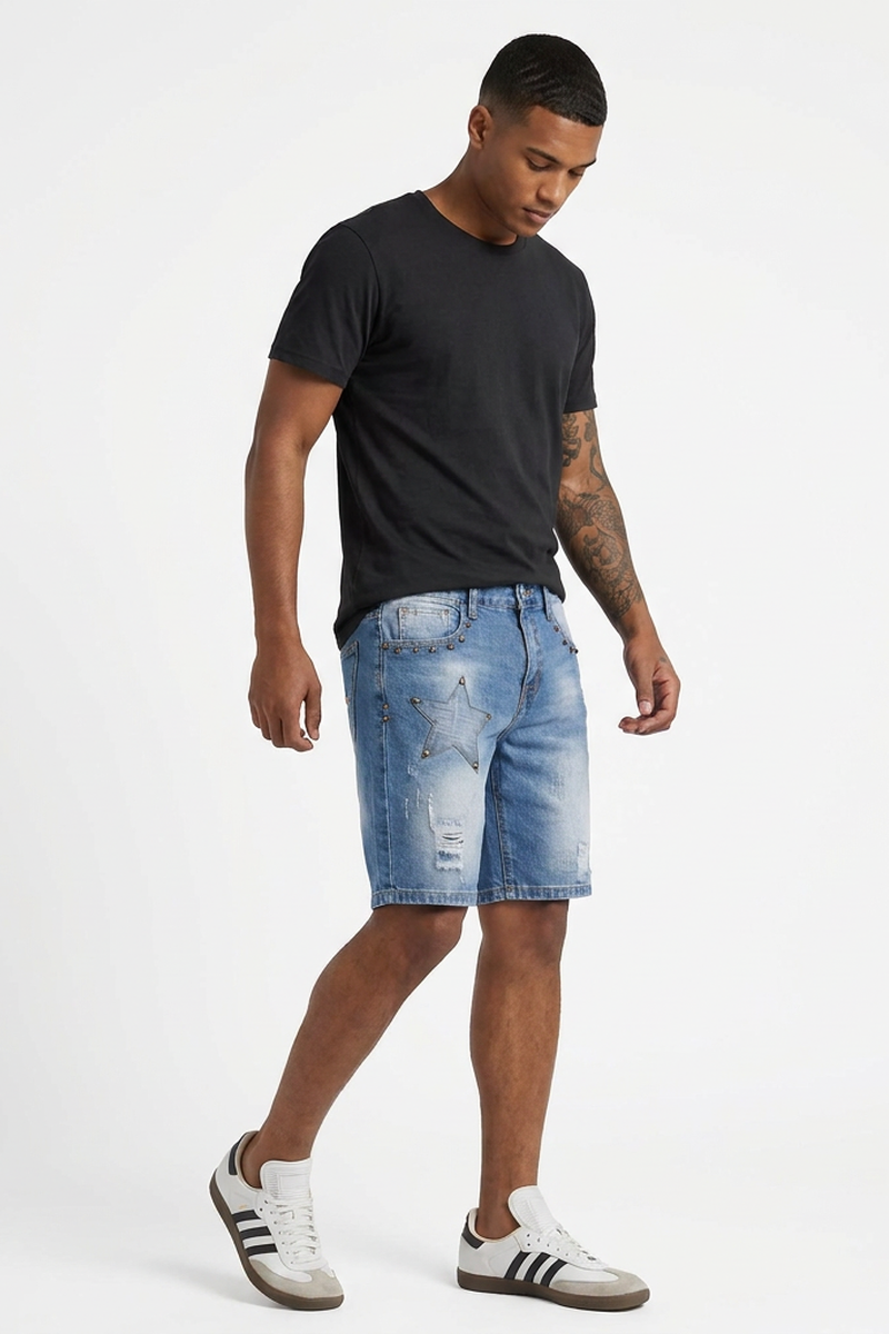 Men's Blue Distressed Ripped Denim Shorts