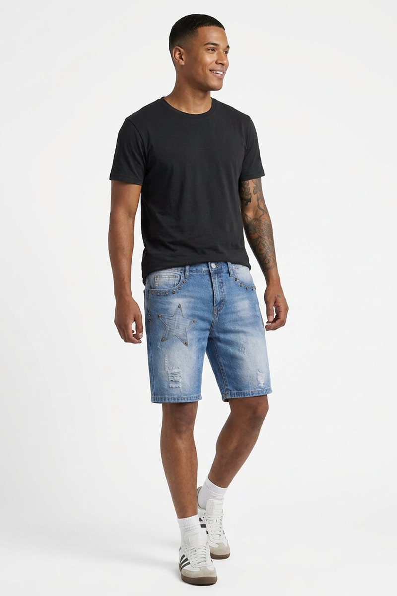 Men's Blue Distressed Ripped Denim Shorts