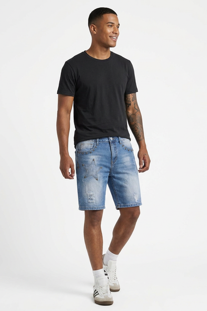 Men's Blue Distressed Ripped Denim Shorts