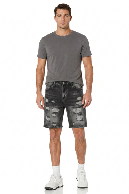 Men's Vintage Black Distressed Ripped Denim Shorts