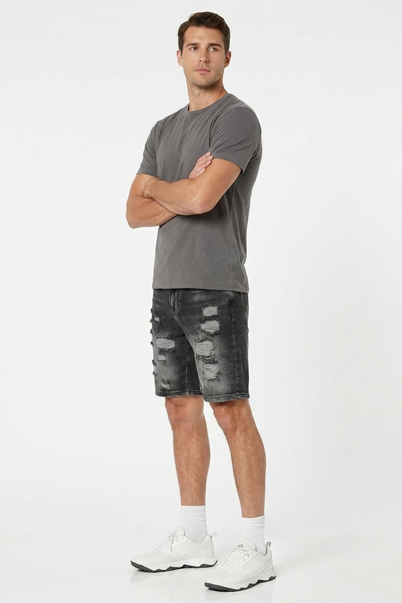 Men's Vintage Black Distressed Ripped Denim Shorts