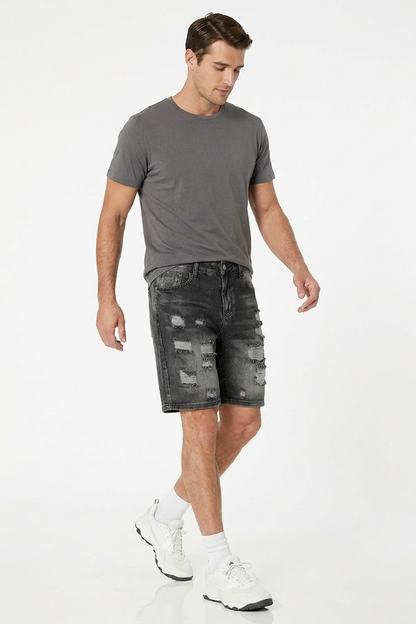 Men's Vintage Black Distressed Ripped Denim Shorts