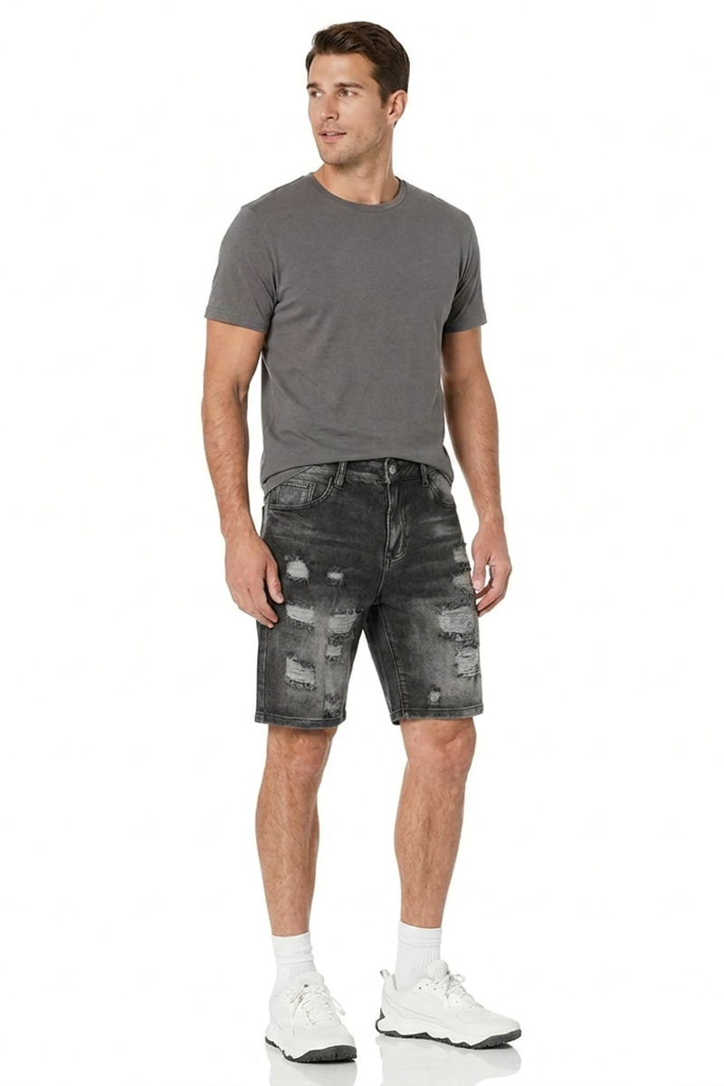 Men's Vintage Black Distressed Ripped Denim Shorts