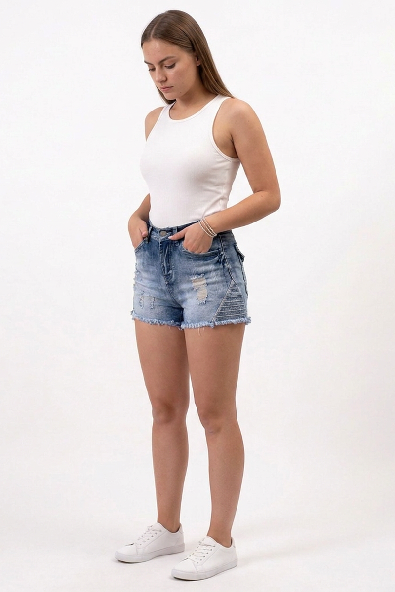 Women's Vintage Wash High-Waisted Ripped Denim Shorts