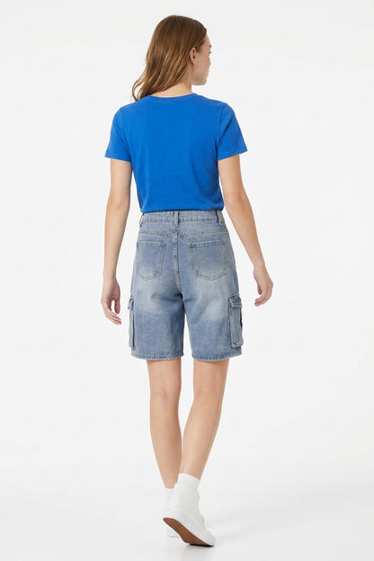Women's Relaxed Fit High-Waisted Cargo Denim Shorts