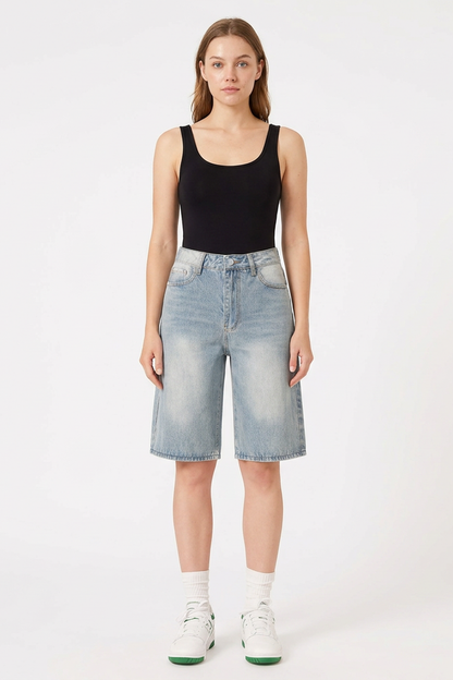 Women's Vintage High-Waisted Denim Bermuda Shorts