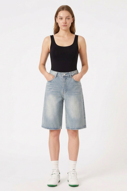 Women's Vintage High-Waisted Denim Bermuda Shorts