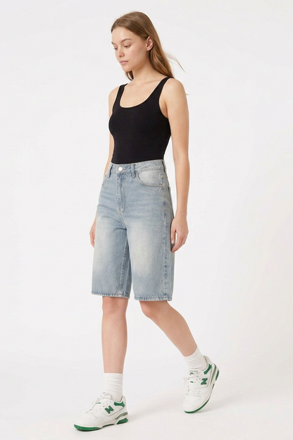 Women's Vintage High-Waisted Denim Bermuda Shorts
