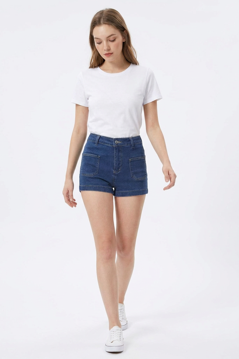 Women's Blue High-Waisted Denim Shorts