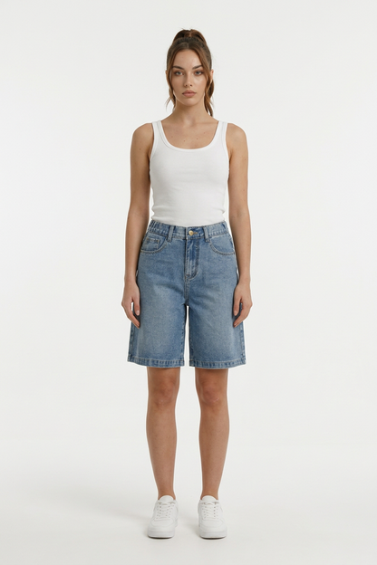 Women's Light Blue Denim Shorts With Back Bow Detail