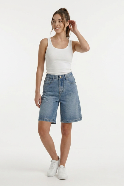 Women's Light Blue Denim Shorts With Back Bow Detail