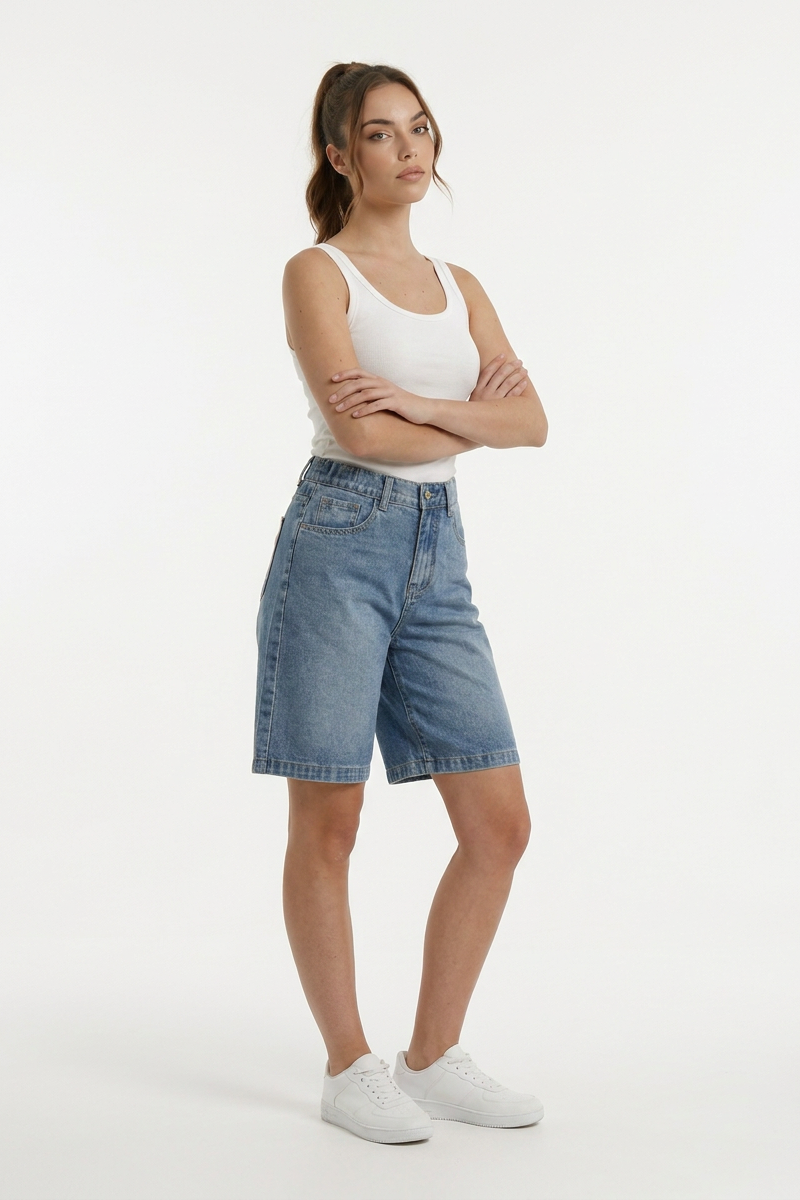 Women's Light Blue Denim Shorts With Back Bow Detail