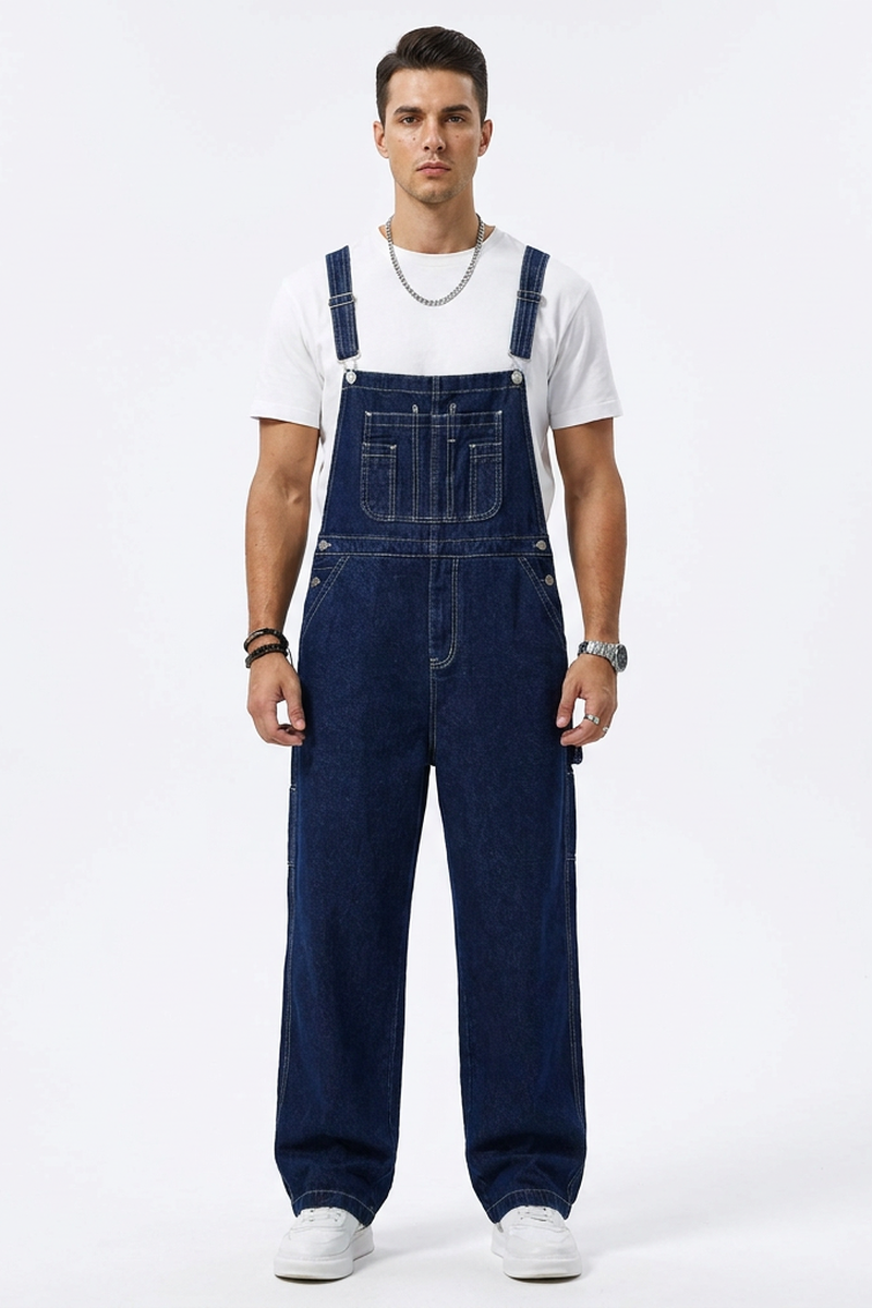 Men's Loose Fit Multi-Pockets Denim Overalls