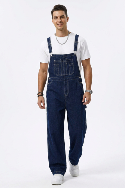 Men's Loose Fit Multi-Pockets Denim Overalls